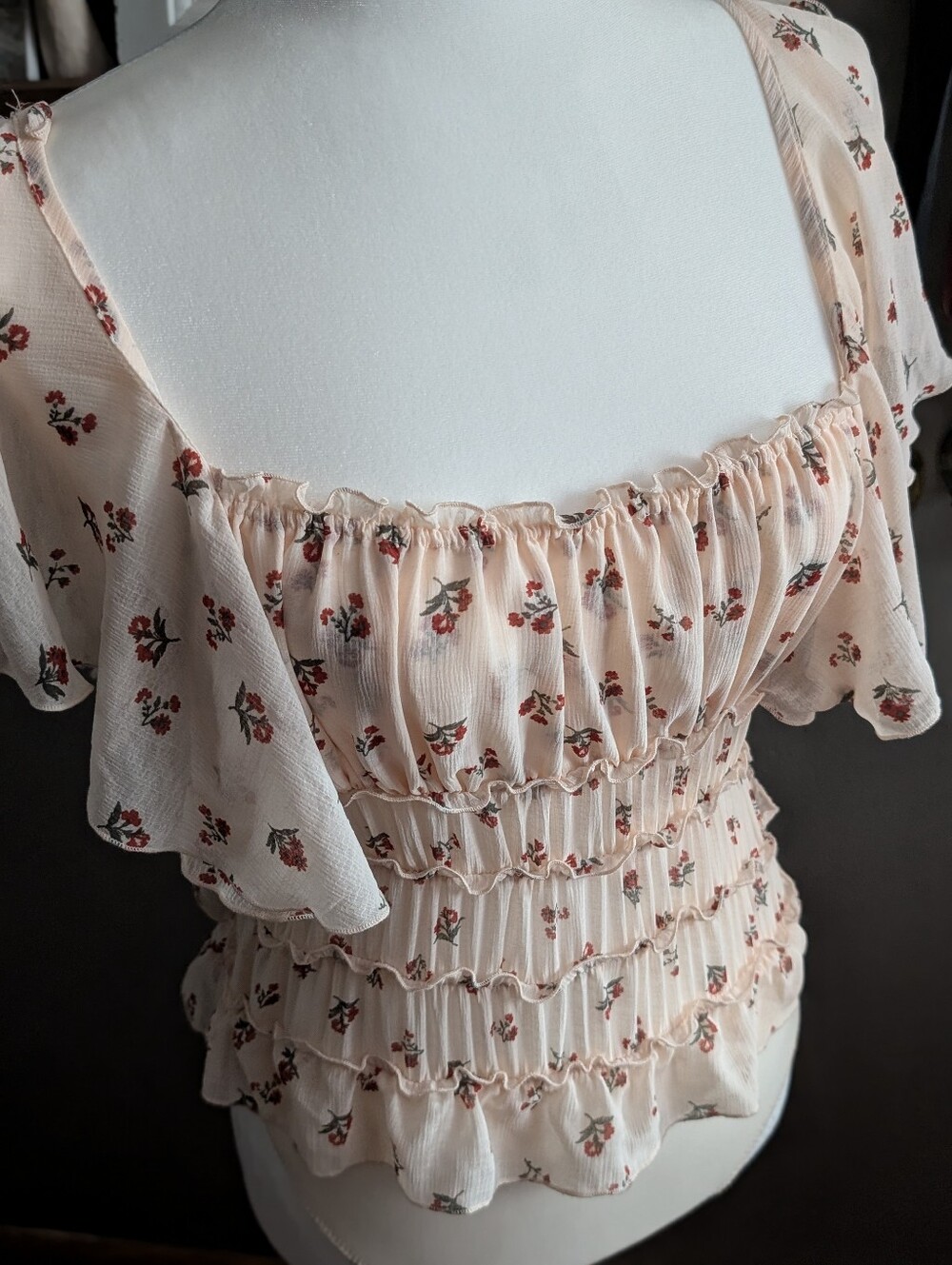 Intimately Free People Small Light Peach Pink Floral Smocked Bodysuit Fairycore - Picture 2 of 6